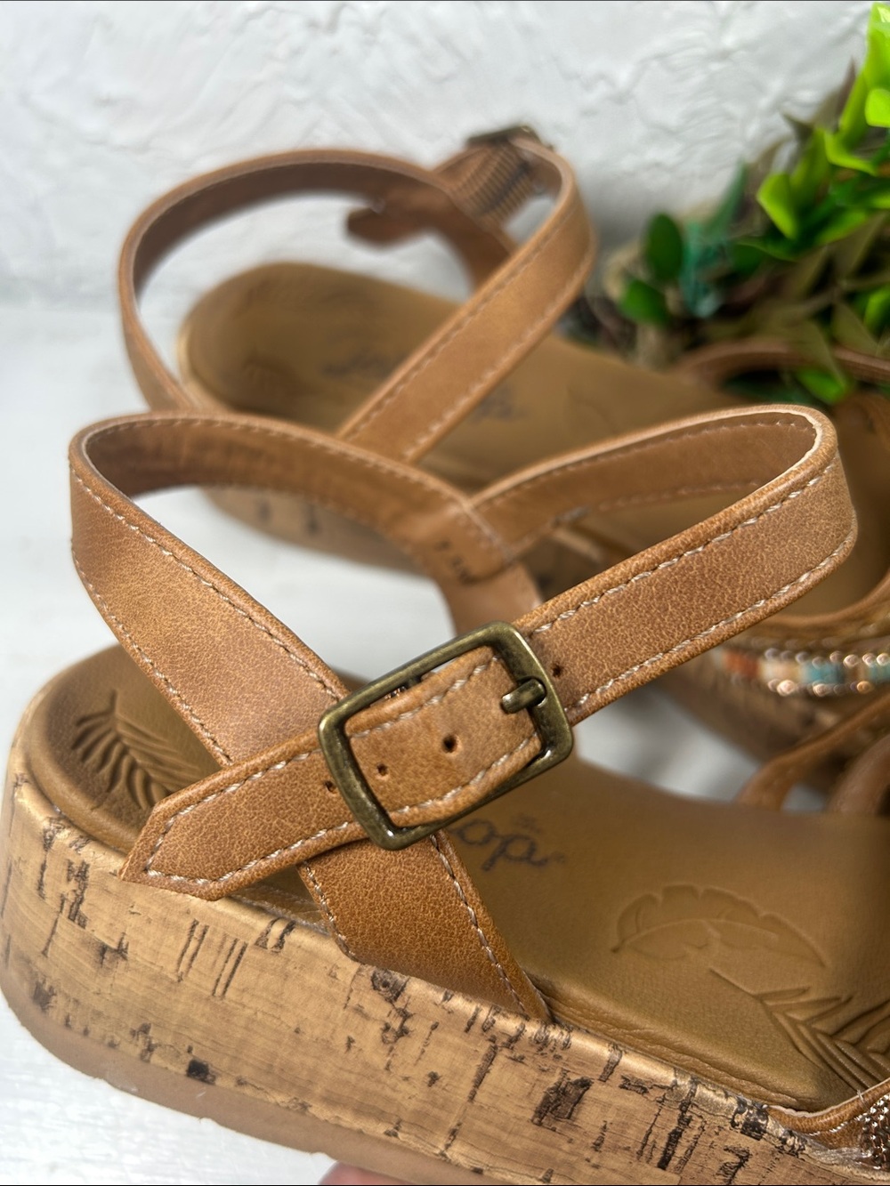 JellyPop Pierre Wedge Sandals Beaded Accents Stylish Cork Wedge Sandal - Picture 10 of 13